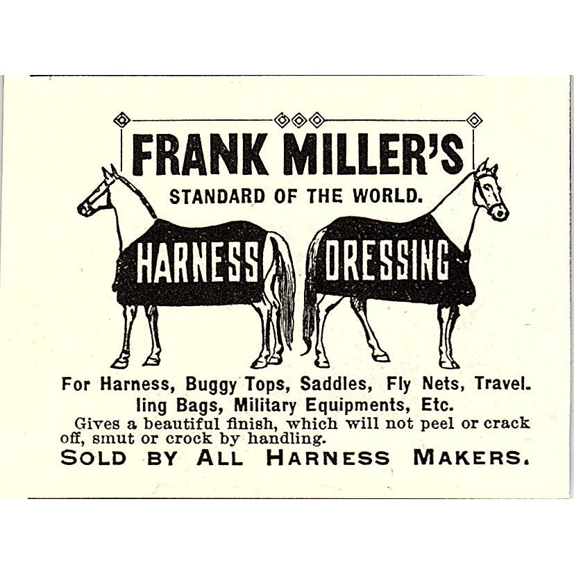Frank Miller's Harness Dressing Horse Tack 1892 Ad AG2-S26