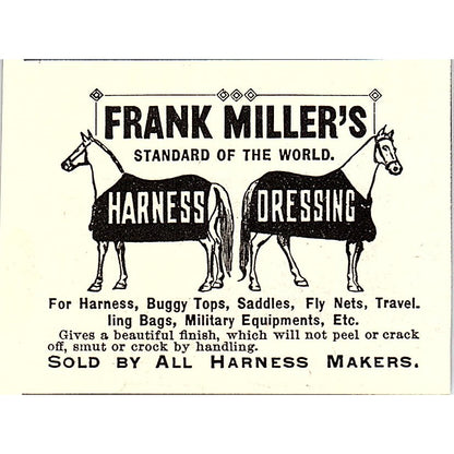 Frank Miller's Harness Dressing Horse Tack 1892 Ad AG2-S26