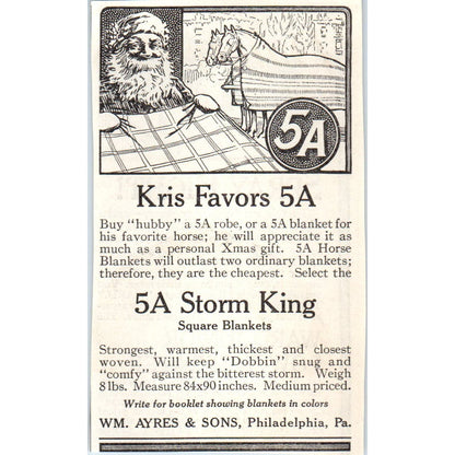 Wm. Ayres & Sons Blankets Santa Kris Kringle 1913 Magazine Advertisement AE7-N7