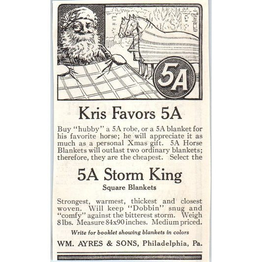 Wm. Ayres & Sons Blankets Santa Kris Kringle 1913 Magazine Advertisement AE7-N7
