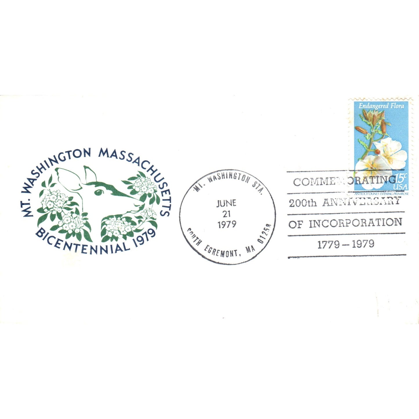 1979 Mt. Washington MA Bicentennial Endangered Flora Postal Cover TI5-PC1