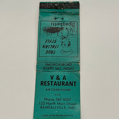 V&A Restaurant Kendallville Indiana Vintage Matchbook TB6-MB2-14