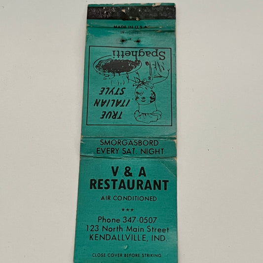 V&A Restaurant Kendallville Indiana Vintage Matchbook TB6-MB2-14