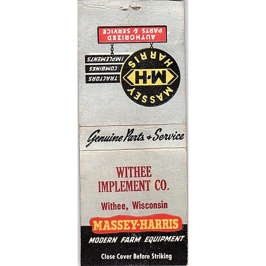 Withee Implement Co Massey-Harris WI Vintage Matchbook Cover SF3-Y5