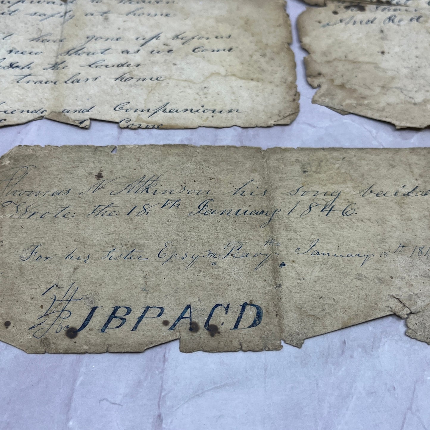 1846 Handwritten Song - Thomas Atkinson to Epsy M. Peavy Butler County AL AF9-3