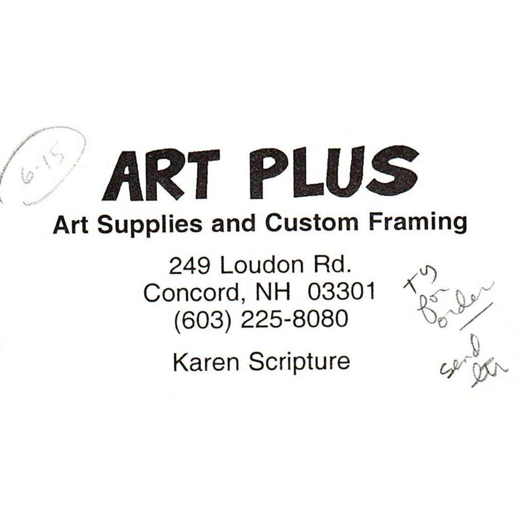 Art Plus Art Supplies & Framing Karen Scripture Concord NH Business Card SC9-B10