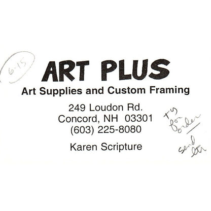 Art Plus Art Supplies & Framing Karen Scripture Concord NH Business Card SC9-B10