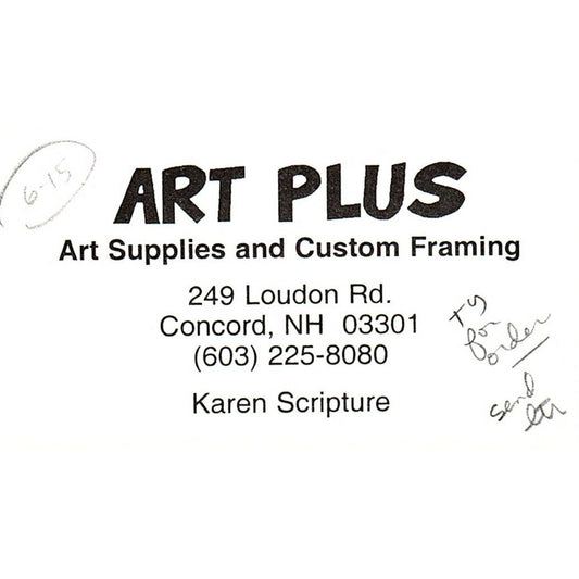 Art Plus Art Supplies & Framing Karen Scripture Concord NH Business Card SC9-B10