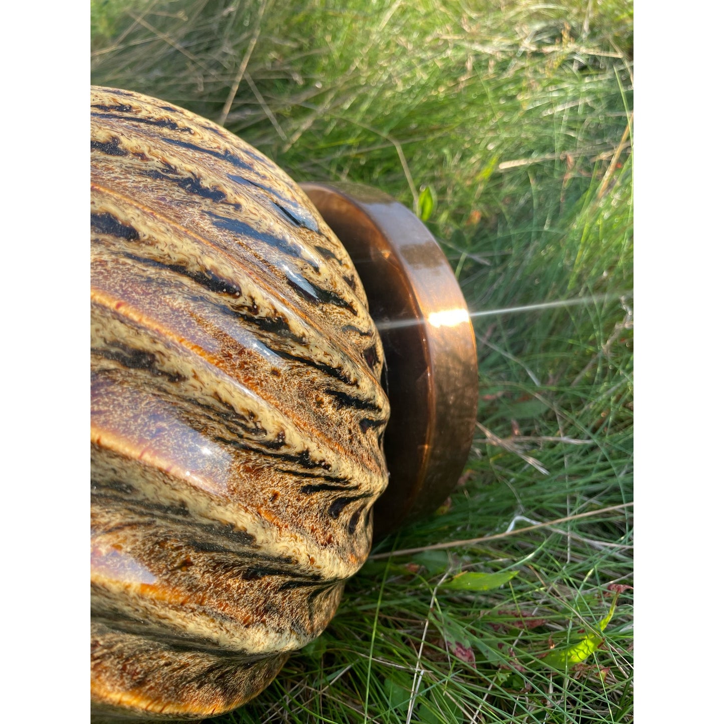 Tall Oversized MCM Style Brass Tone Tan/Brown Swirl Table Lamp