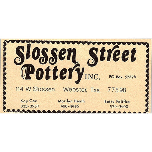 Slossen Street Pottery Kay Cox Marilyn Heath Betty Polifka Webster Card SD9-B5