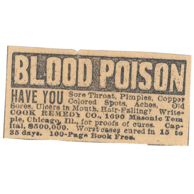 Blood Poison Cured Cook Remedy Co Chicago St. Paul 1898 Newspaper Ad AF2-S7