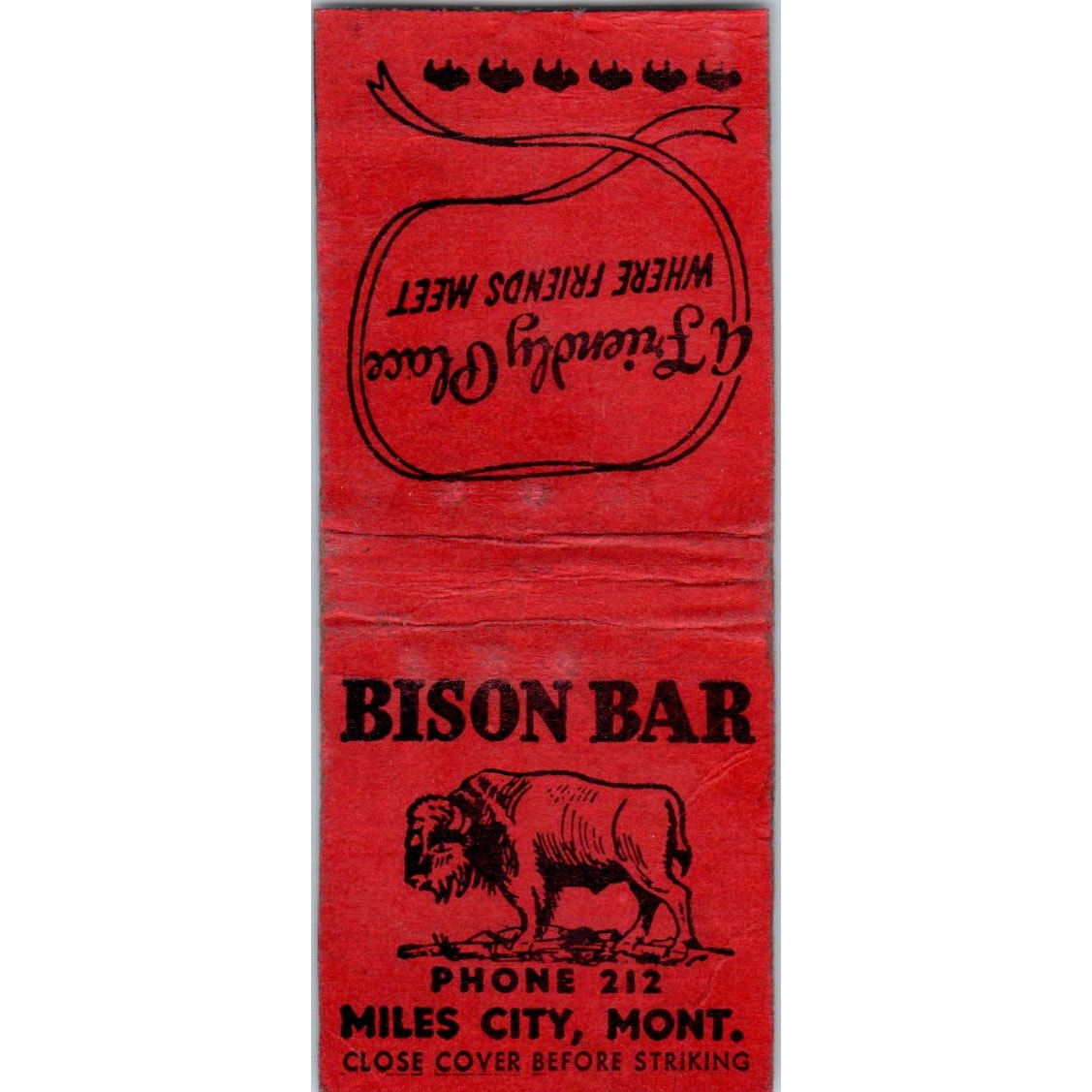 Bison Bar Miles City Montana Vintage Matchbook Cover SF4-Y4