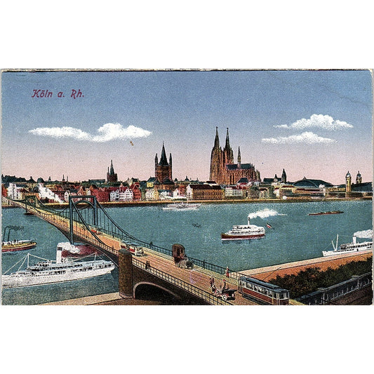 Köln a. Rh. Steamships Bridge Trolley German Antique Postcard PE9