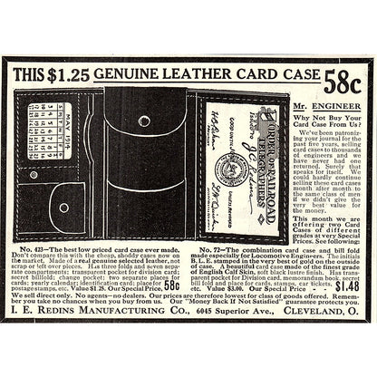 I.E. Redins Mfg Co Cleveland Engineers Leather Card Case 1914 Original Ad AF3-10