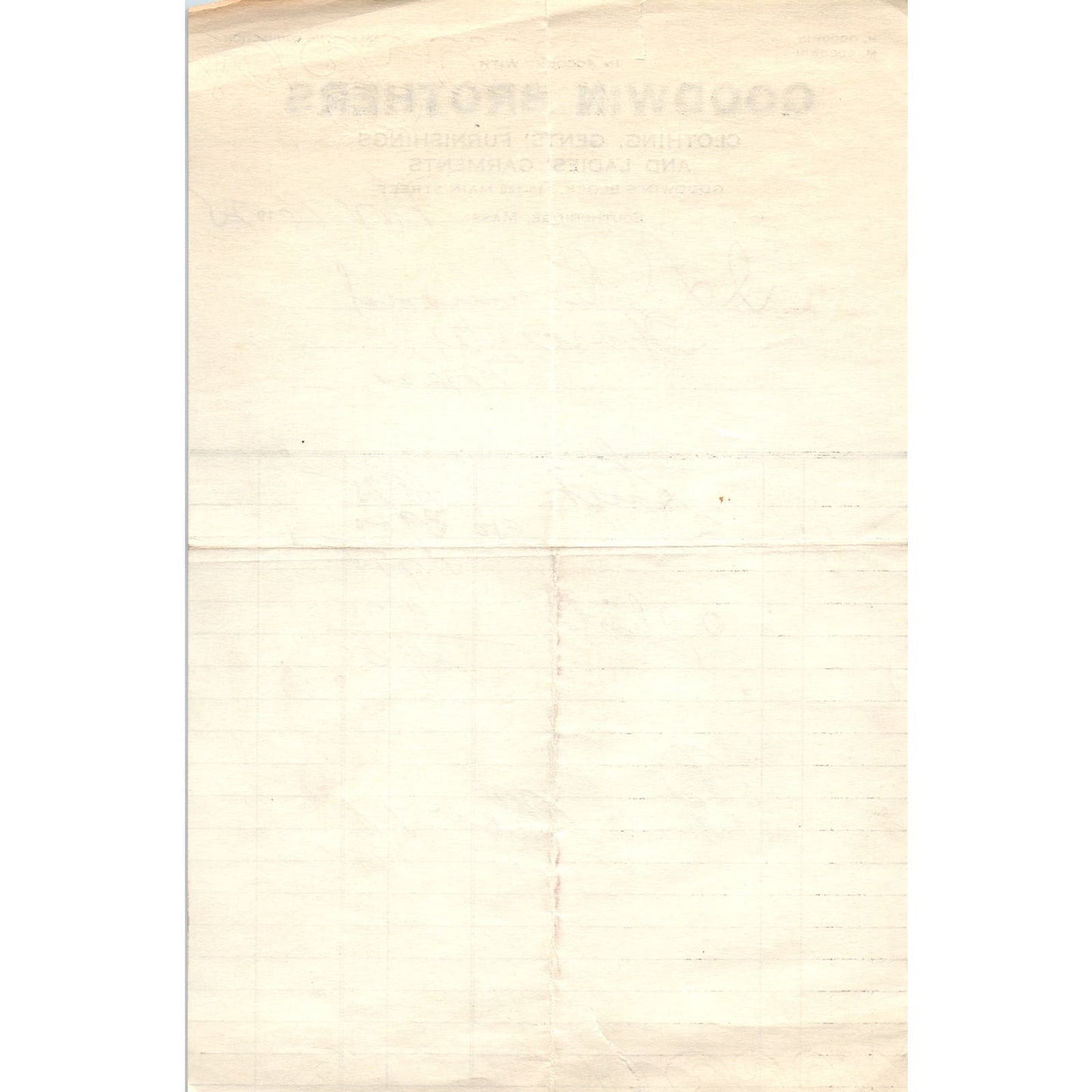 Goodwin Brothers Clothing Southbridge MA 1925 Original Billhead Receipt D8-LL