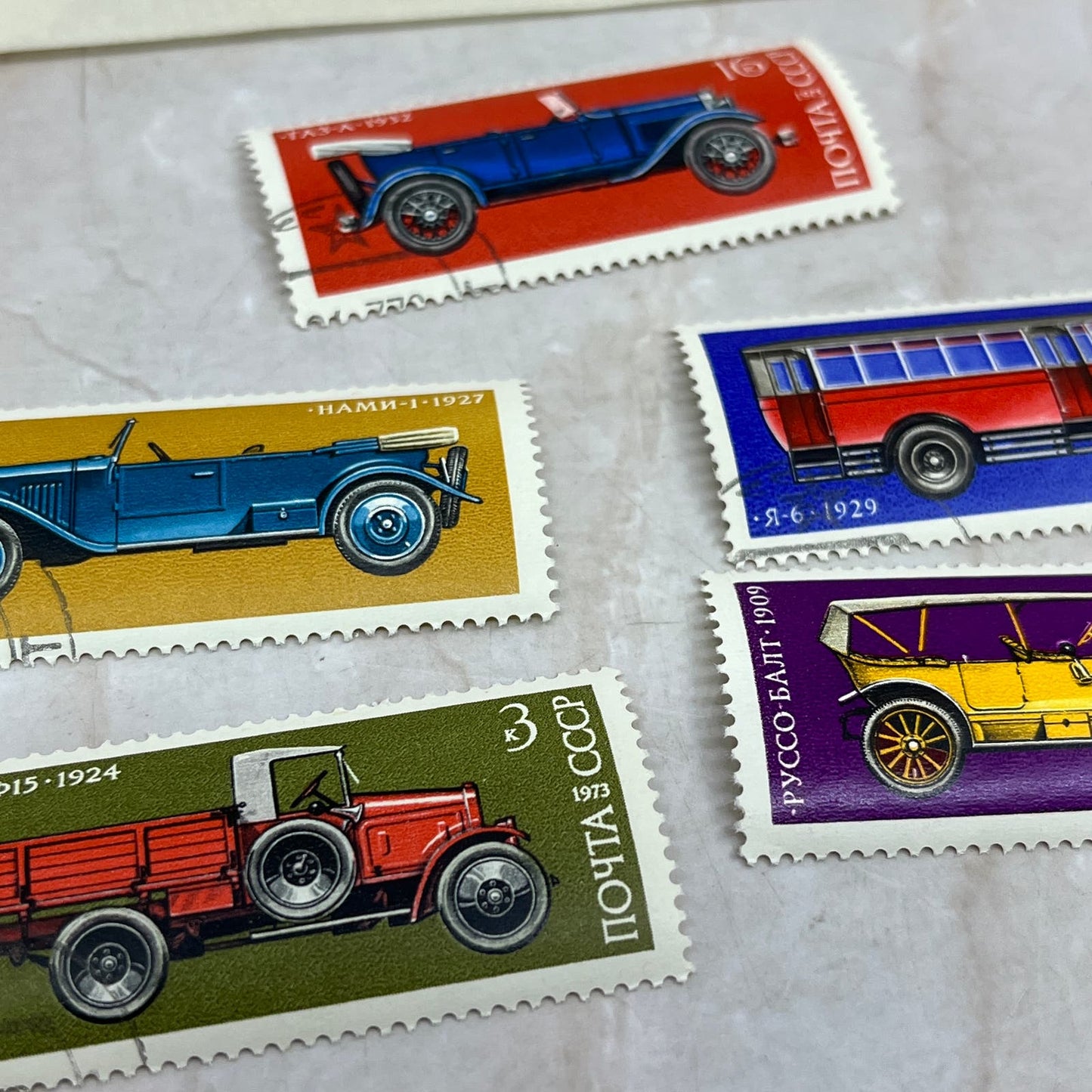 1973 Russia antique car stamp set of 5 from Wilton Stamp Co AE6