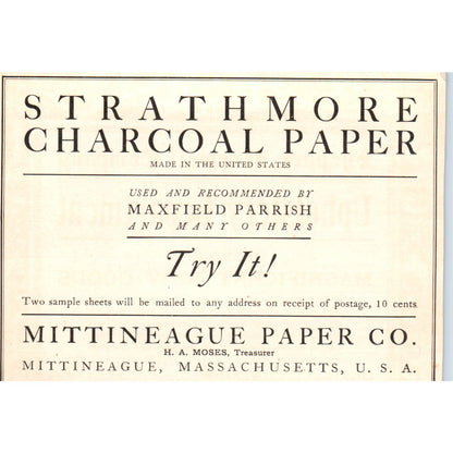 Strathmore Charcoal Paper Mittineague Paper Co c1905 Victorian Ad AE9-MA4