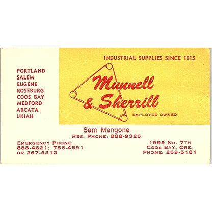 Munnell Sherrill Sam Mangone Coos Bay Oregon Vintage Business Card SB4-B11