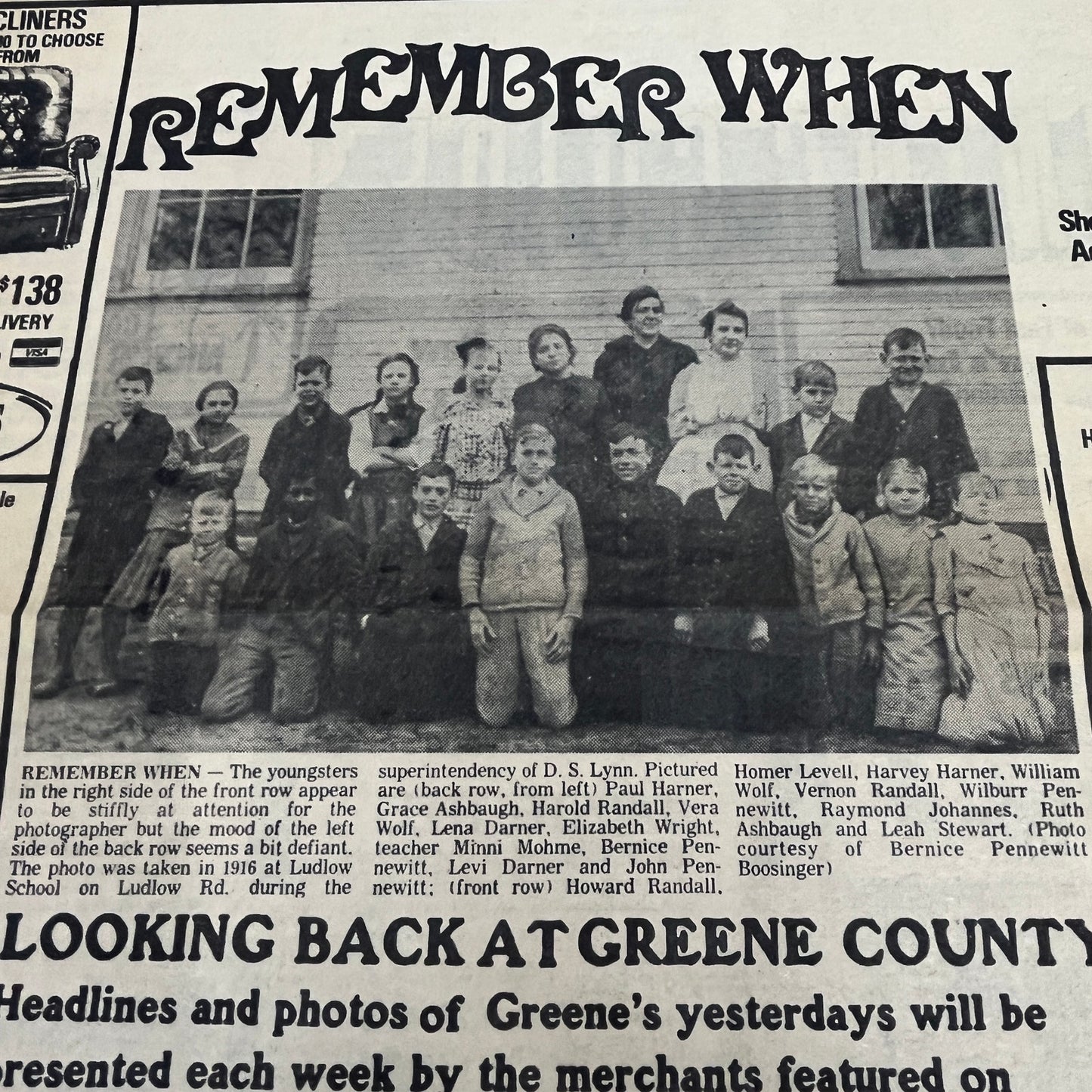 1916 Ludlow School Group Photo Greene County Ohio 1983 News Clip V14-5