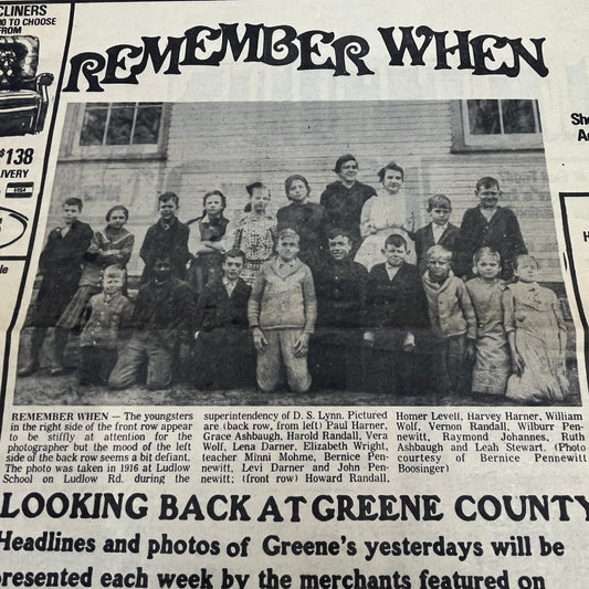 1916 Ludlow School Group Photo Greene County Ohio 1983 News Clip V14-5