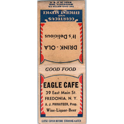 Eagle Cafe A.J. Privateer Fredonia NY Vintage Matchbook Cover SD2-Y2