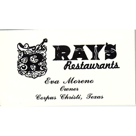 Ray's Restaurants Eva Moreno Corpus Christi Vintage Business Card SC9-B3