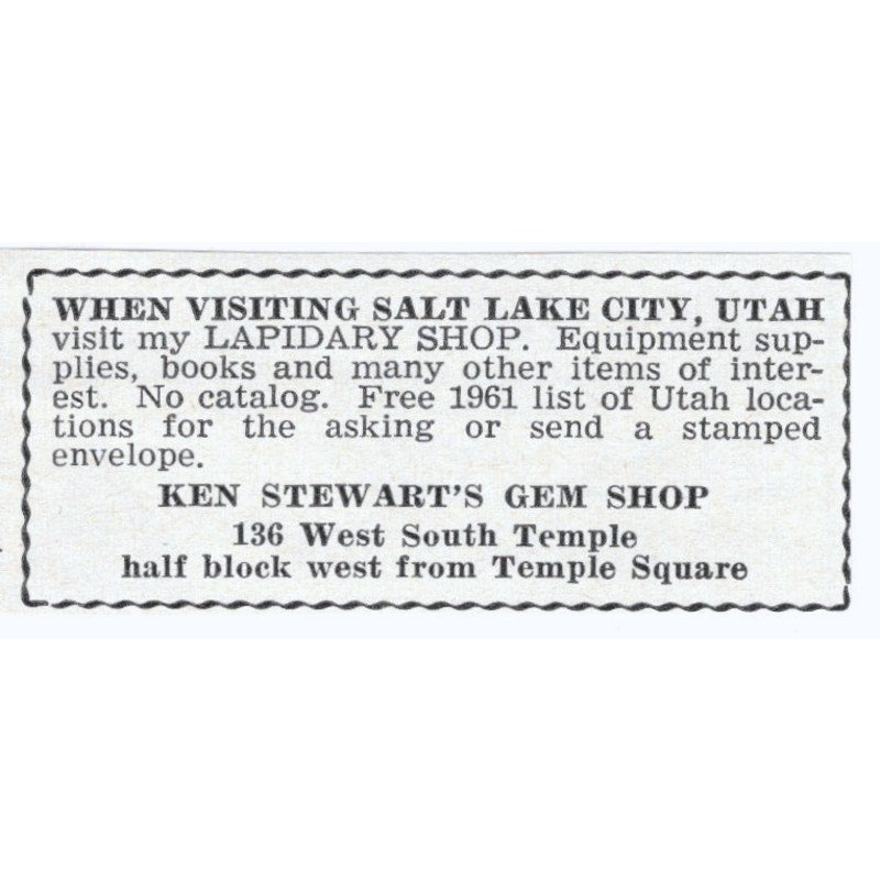 Ken Stewart's Gem Shop Temple Square Utah 1964 Magazine Ad AB6-S5