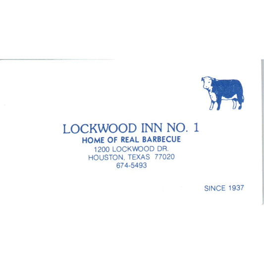 Lockwood Inn No. 1 BBQ Houston TX Vintage Business Card SD8-B8
