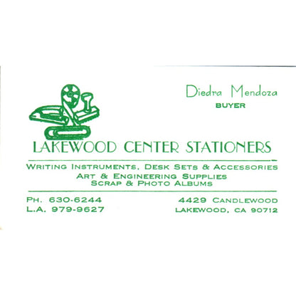Diana Mendoza Lakewood Center Stationers Lakewood CA Vtg Business Card SE3-B4