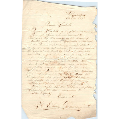 1879 Handwritten Letter - Possibly Schoolwork - Soudersburg B. Elmer Leaman D20