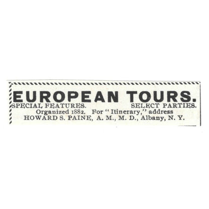 European Tours Howard S. Paine Albany NY c1890 Victorian Ad AE9-CH4