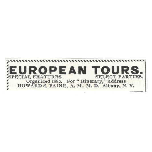 European Tours Howard S. Paine Albany NY c1890 Victorian Ad AE9-CH4