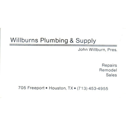 John Wilburn Plumbing & Supply Houston TX Vintage Business Card SD4-B1