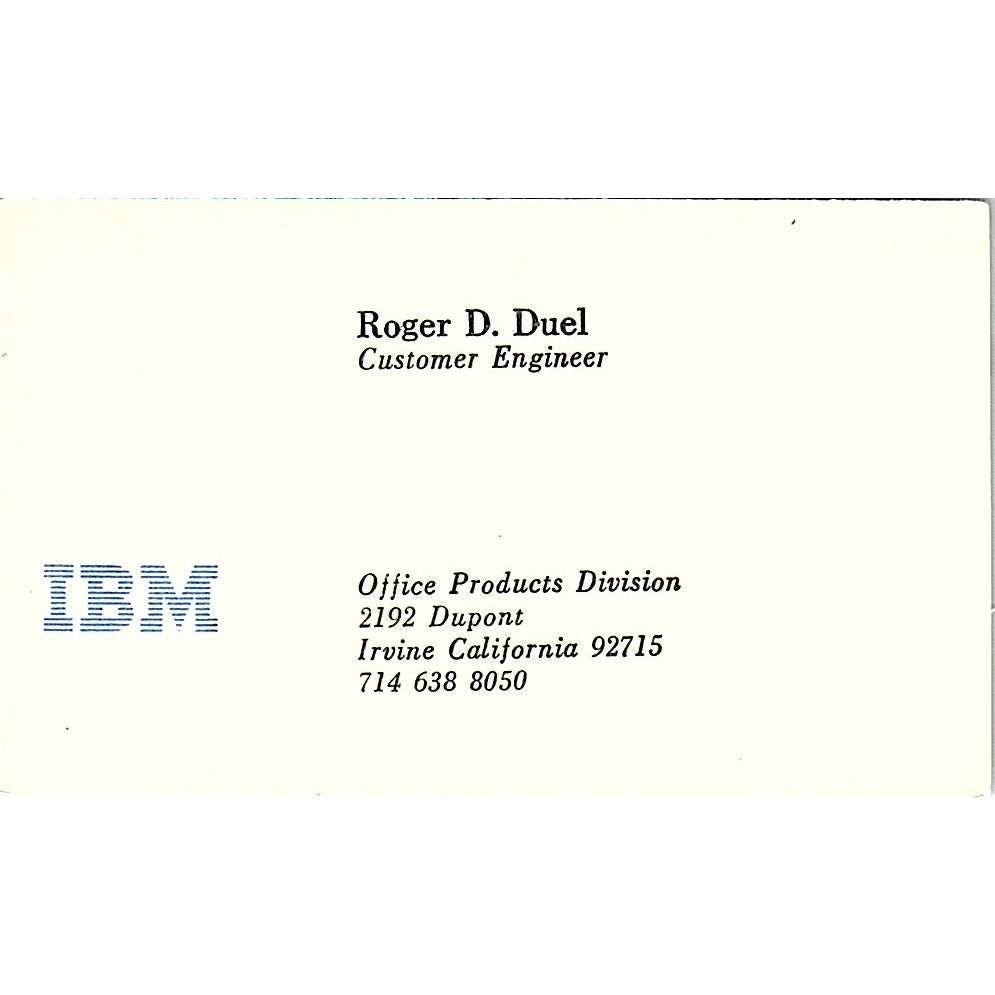 IBM Roger D Duel Office product division California Vintage Business Card SF3-B3