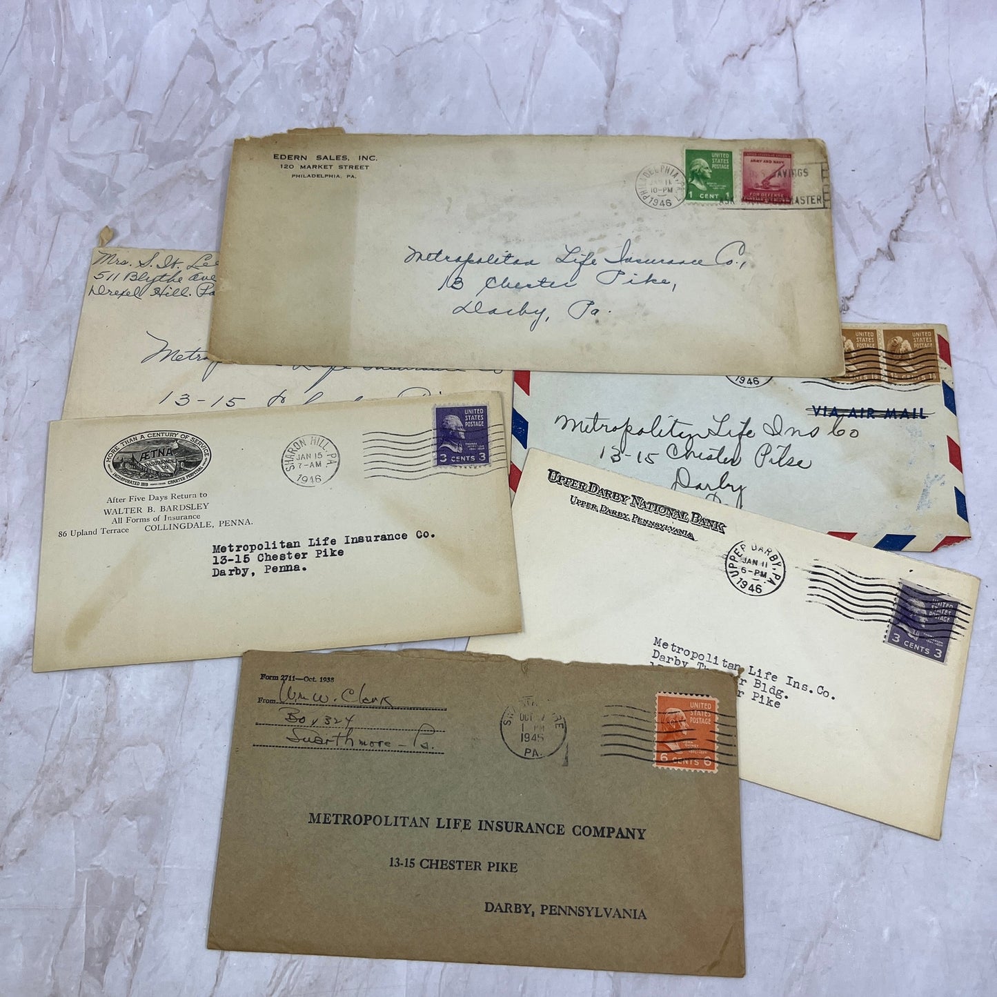 1940s Lot of Metropolitan Life Ins Co Darby PA Postal Cover Envelopes L4-4-8