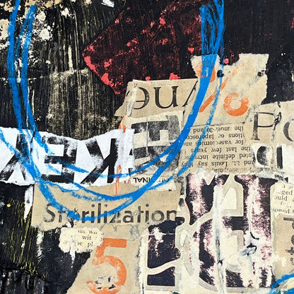 Original Grunge Minimalist Modern Art Collage Painting 8.5x11 "Homiliary" Signed