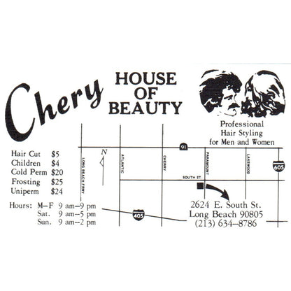 Cherry House of Beauty Salon Long Beach CA Vintage Business Card SD8-B11