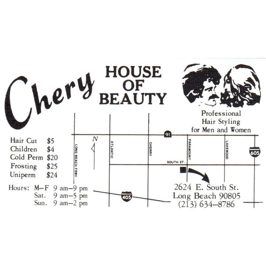 Cherry House of Beauty Salon Long Beach CA Vintage Business Card SD8-B11