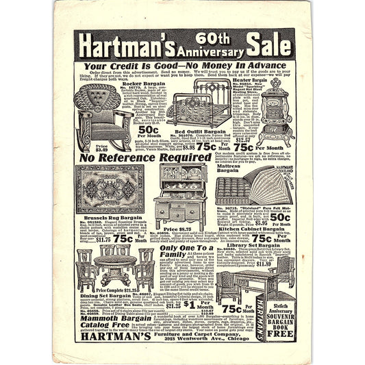 Hartman's 60th Anniversary Sale Furniture Co Chicago 1914 Original Ad AF3-2