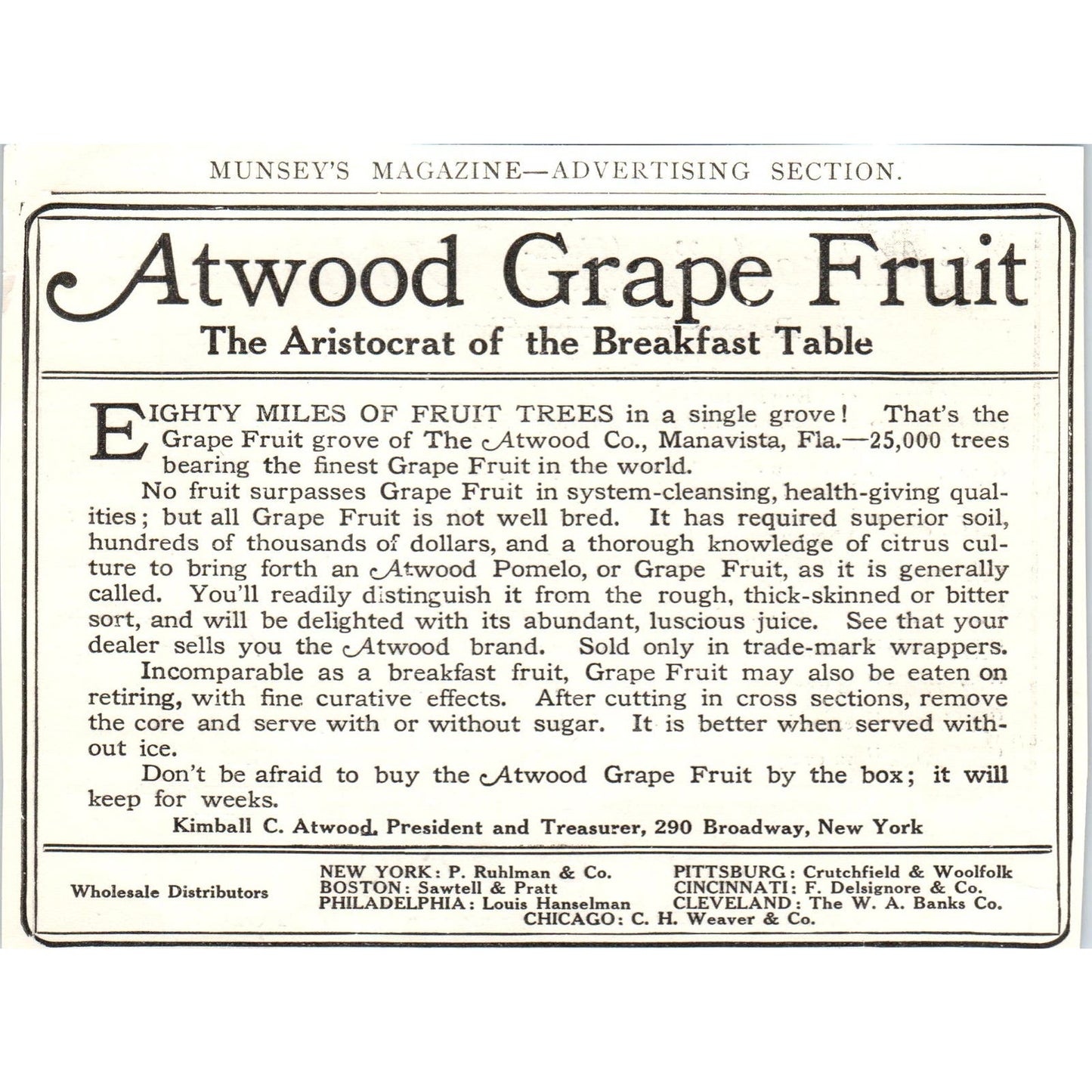 Kimball C. Atwood Grape Fruit c1905 Original Magazine Advertisement AE7-A3