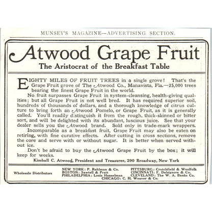 Kimball C. Atwood Grape Fruit c1905 Original Magazine Advertisement AE7-A3