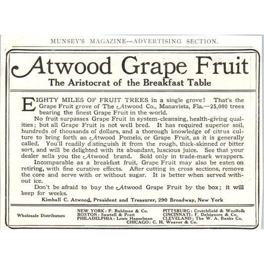 Kimball C. Atwood Grape Fruit c1905 Original Magazine Advertisement AE7-A3
