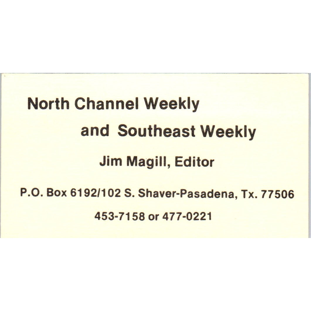 North Channel Weekly Southeast Weekly Jim Magill Pasadena Business Card SD8-B18