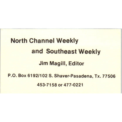North Channel Weekly Southeast Weekly Jim Magill Pasadena Business Card SD8-B18
