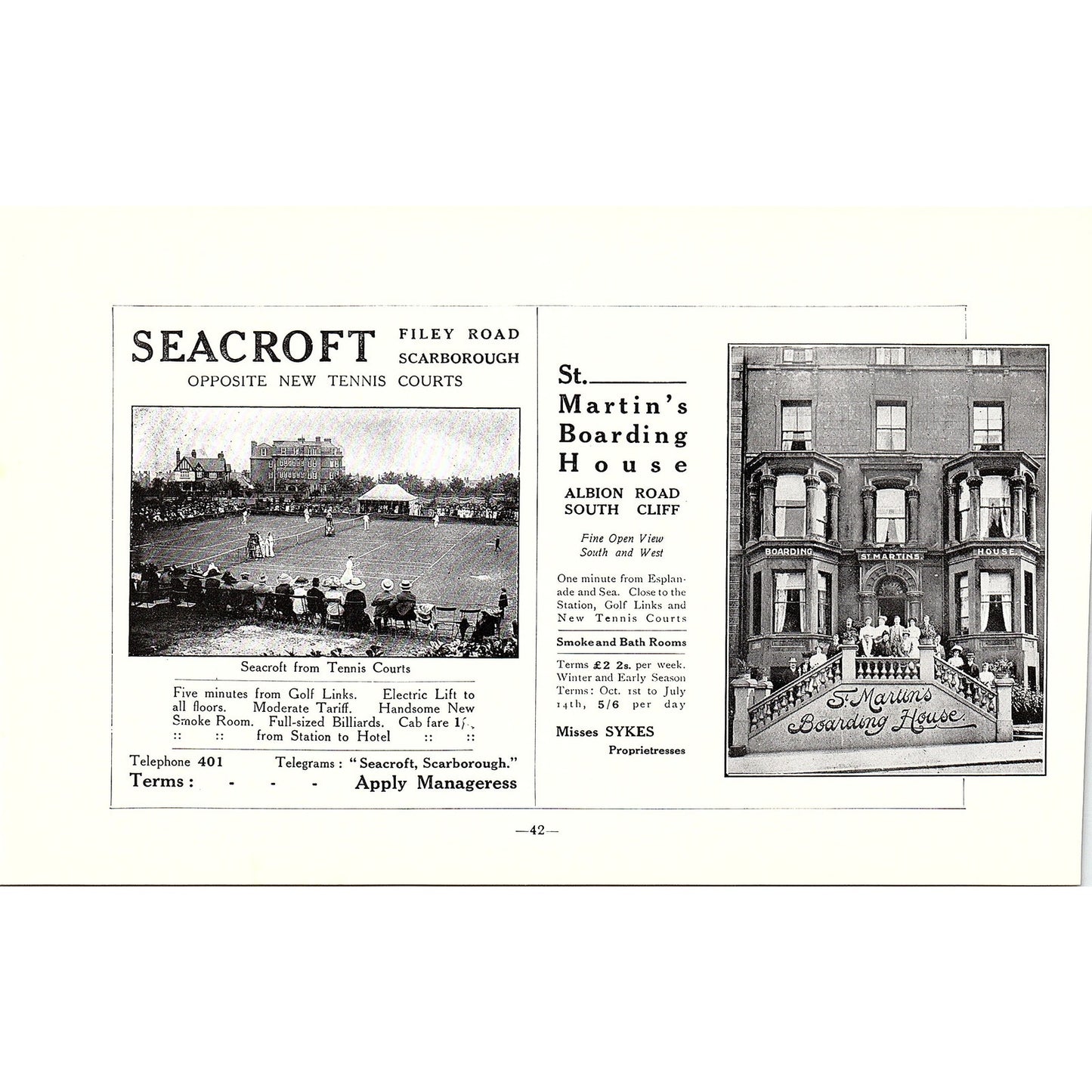 Gibson's Boarding House / Seacroft, St. Martin's Boarding House c1910 Ad AF3-9