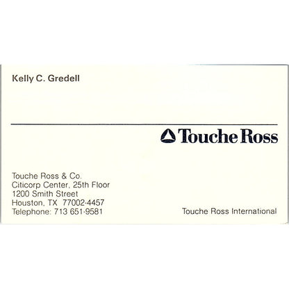 Kelly C Gredell Touche Ross & Co Houston TX Vintage Business Card SD9-B1