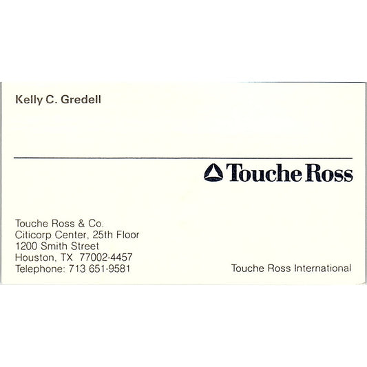 Kelly C Gredell Touche Ross & Co Houston TX Vintage Business Card SD9-B1