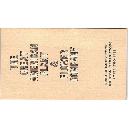 The Great American Plant & Flower Company, Houston, Texas Business Card Sf3-B8