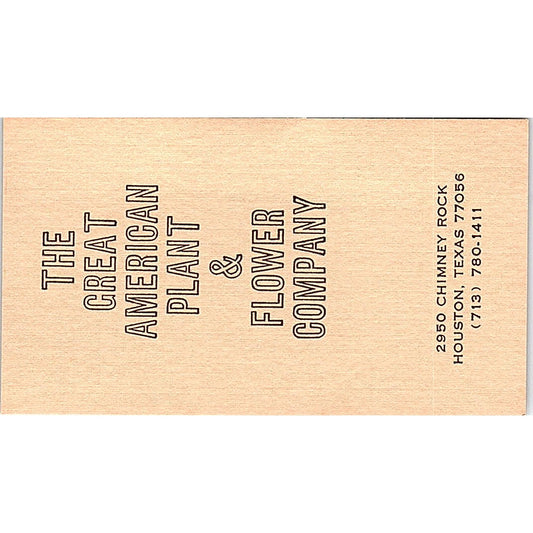 The Great American Plant & Flower Company, Houston, Texas Business Card Sf3-B8