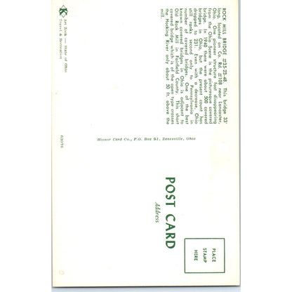 Rock Mill Bridge Lancaster Ohio Vintage Covered Bridge Postcard PD1